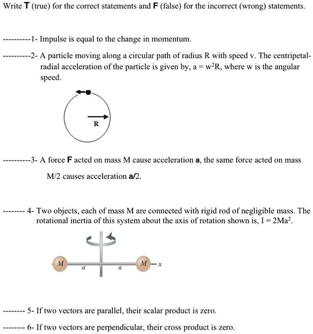 write t true for the correct statements and f false for the incorrect