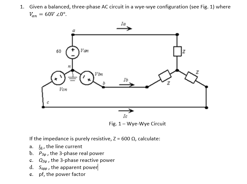 SOLVED: Given a balanced, three-phase AC circuit in a wye-wye ...