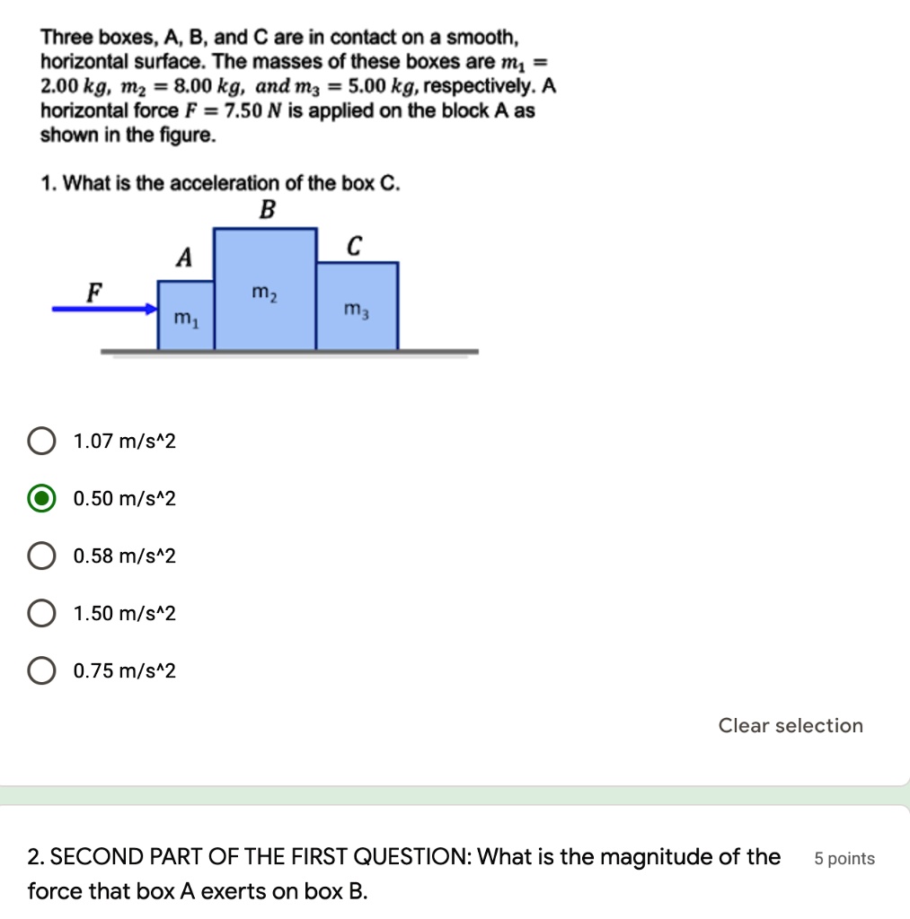 SOLVED Three boxes, A, B, and C, are in contact on a smooth