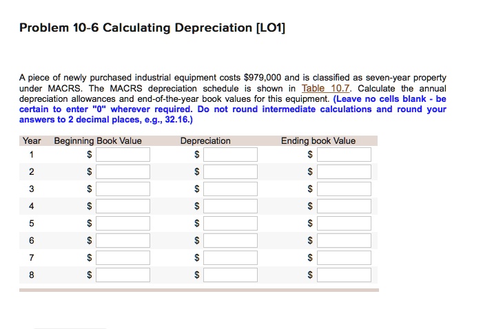 SOLVED: Problem 10-6 Calculating Depreciation [LO1] A piece of newly
