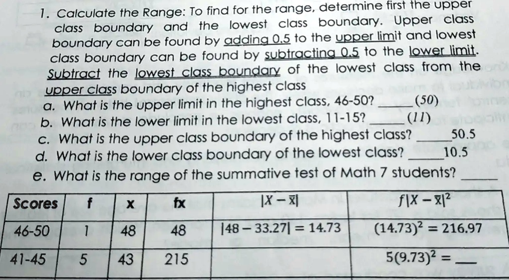 Calculate the Range: To find the range, first determine the upper class ...