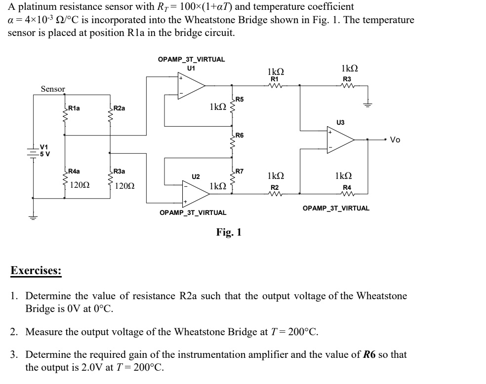 SOLVED: A platinum resistance sensor with RT = 100Ã—(1+Î±T) and ...