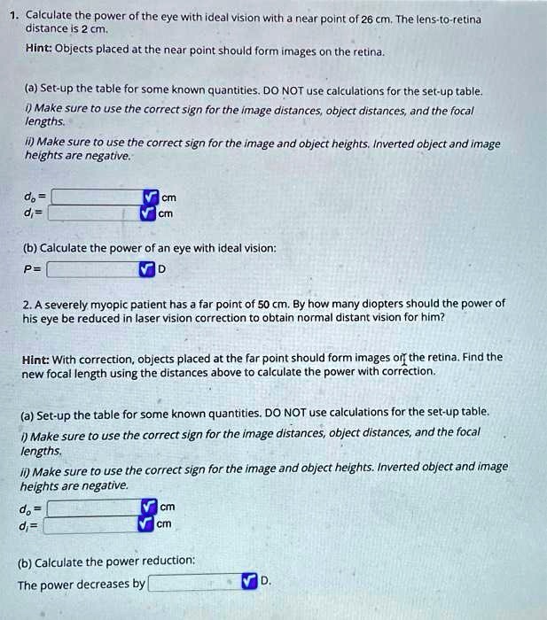 SOLVED Calculate the power of the eye with ideal vision with a near