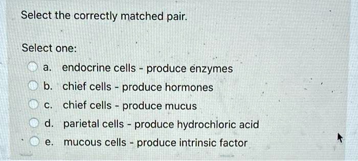 SOLVED: Select the correctly matched pair Select one: a. endocrine