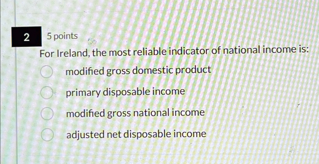 VIDEO solution 25 points For Ireland, the most reliable indicator of national is