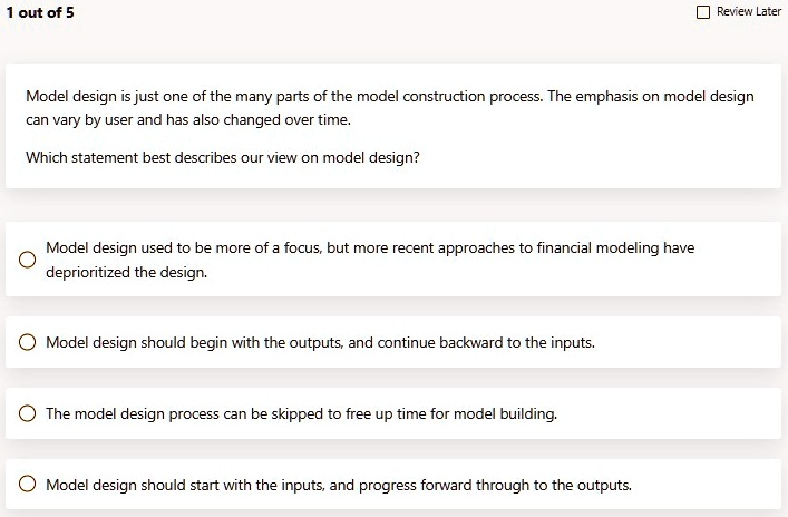 1 out of 5 review later model design is just one of the many parts of the model construction process the emphasis on model design can vary by user and has also changed over time which statem 20008