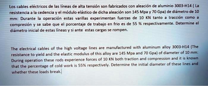 SOLVED: Subject: Manufacturing Processes Los Cables ElÃ©ctricos De Las ...