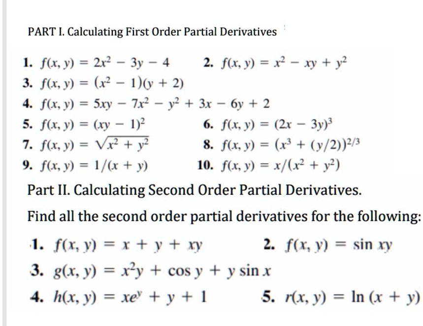 Solved Texts 1 Calculating First Order Partial Derivatives 2 Calculating Second Order 4032