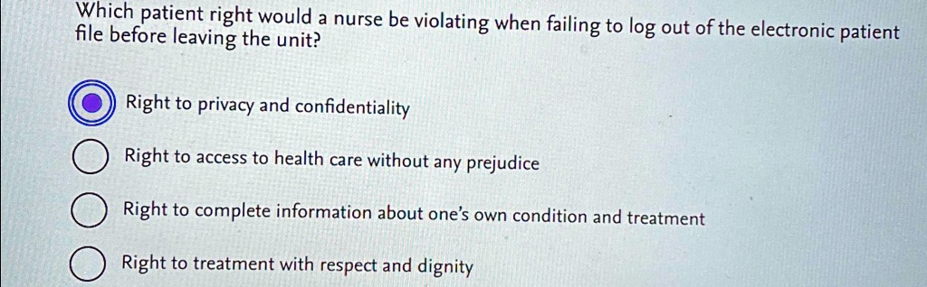 which patient right would a nurse be violating when failing to log out ...