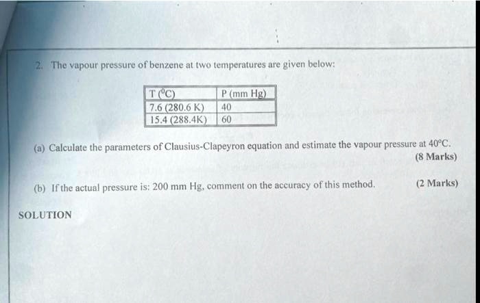 2. The vapour pressure of benzene at two temperatures are given below ...