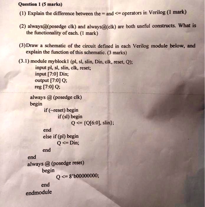 Question 1 (5 marks) 1. Explain the difference between the = and