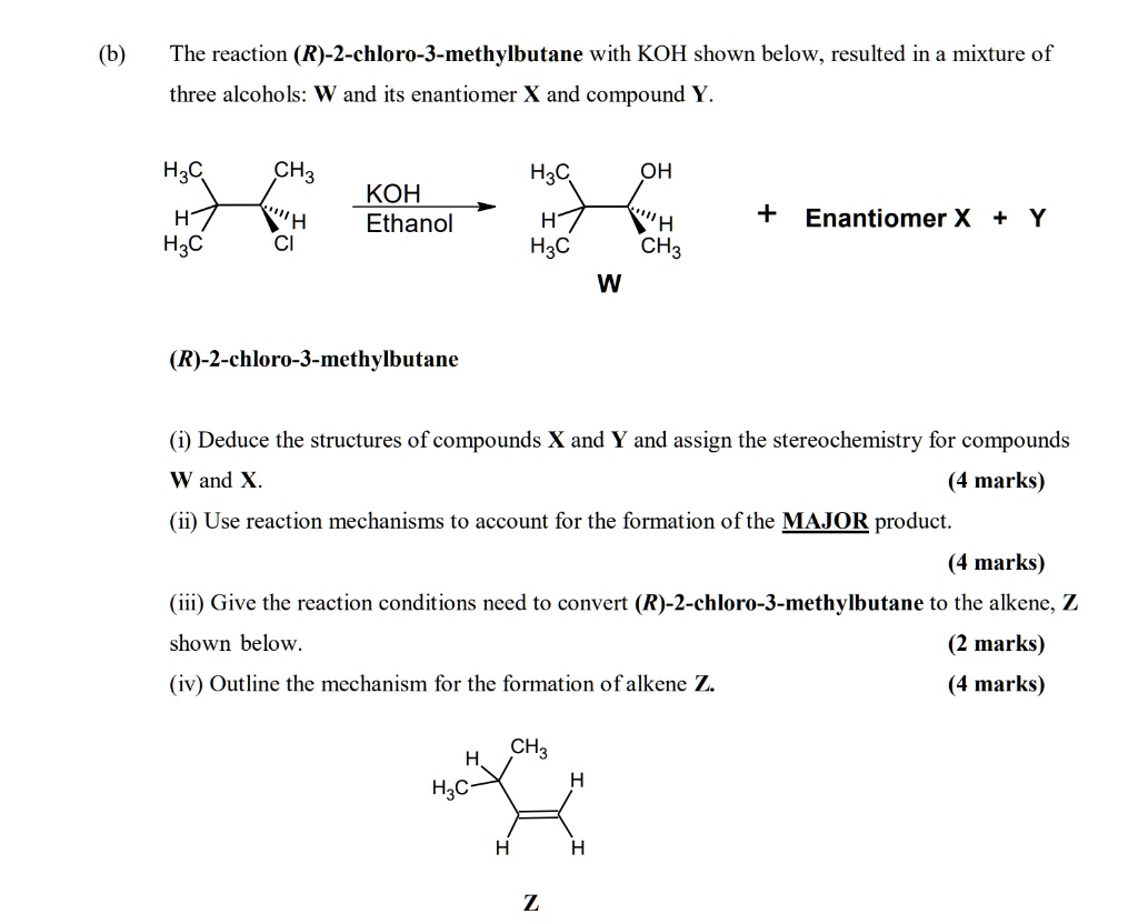 Solved B The Reaction R 2 Chloro 3 Methylbutane With Koh Shown Below Resulted In A Mixture