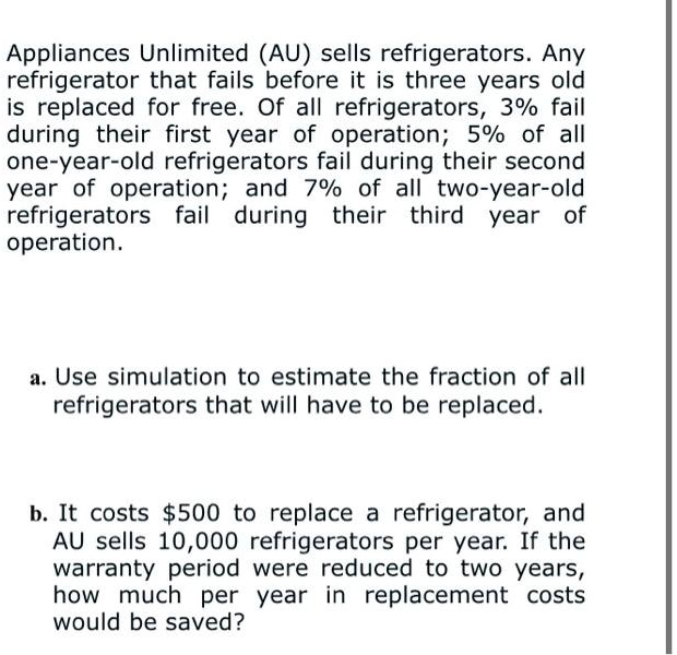 Appliances Unlimited (AU) sells refrigerators Any refrigerator that