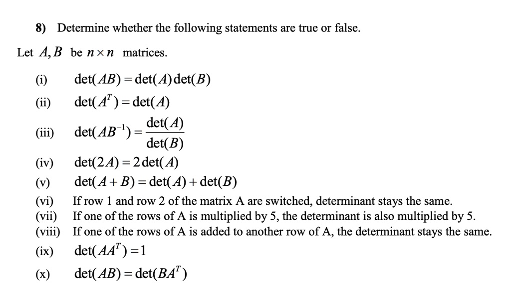 SOLVED: 8) Determine Whether The Following Statements Are True Or False ...