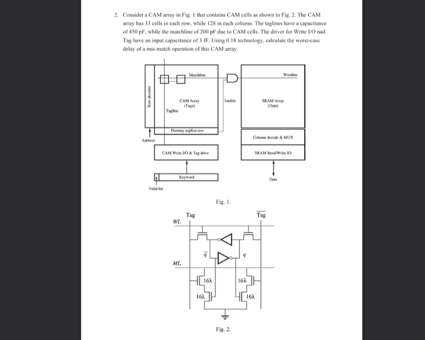 Camman Array 2. Consider a CAM array in Fig. 1 that contains CAM cells as shown in ...