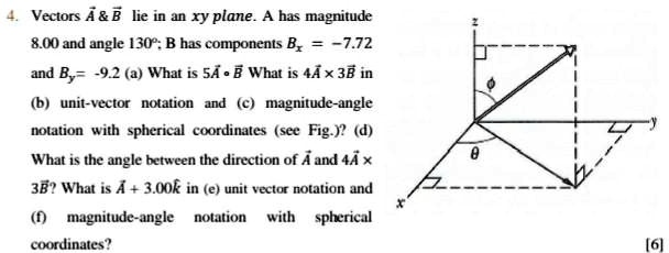 SOLVED: Vectors A B Lie In An Xy Plane. A Has Magnitude 8.00 And Angle ...