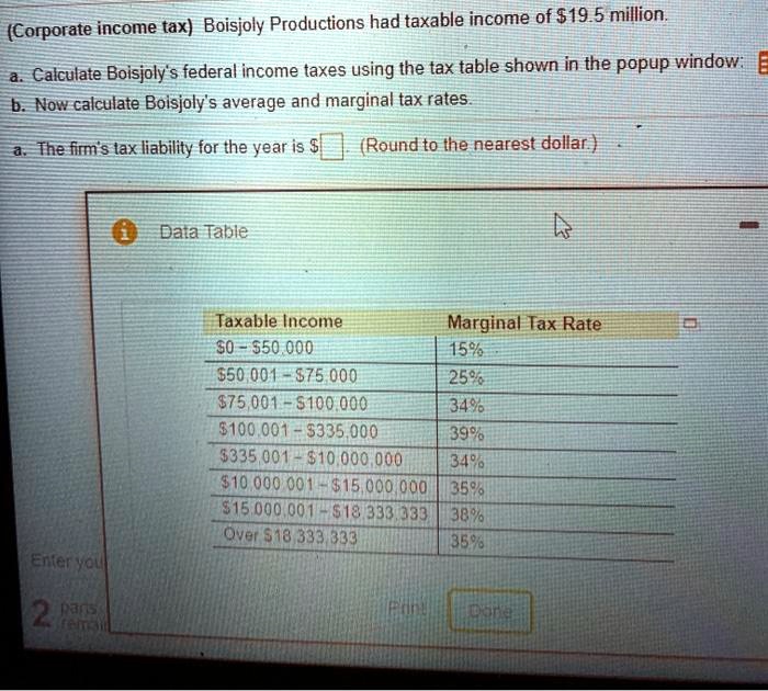 SOLVED: Corporate income tax: Boisjoly Productions had taxable income ...