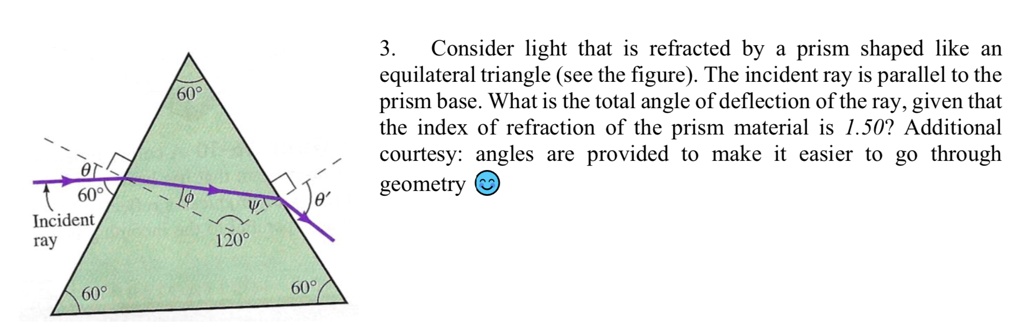 consider light that is refracted by prism shaped like an equilateral ...