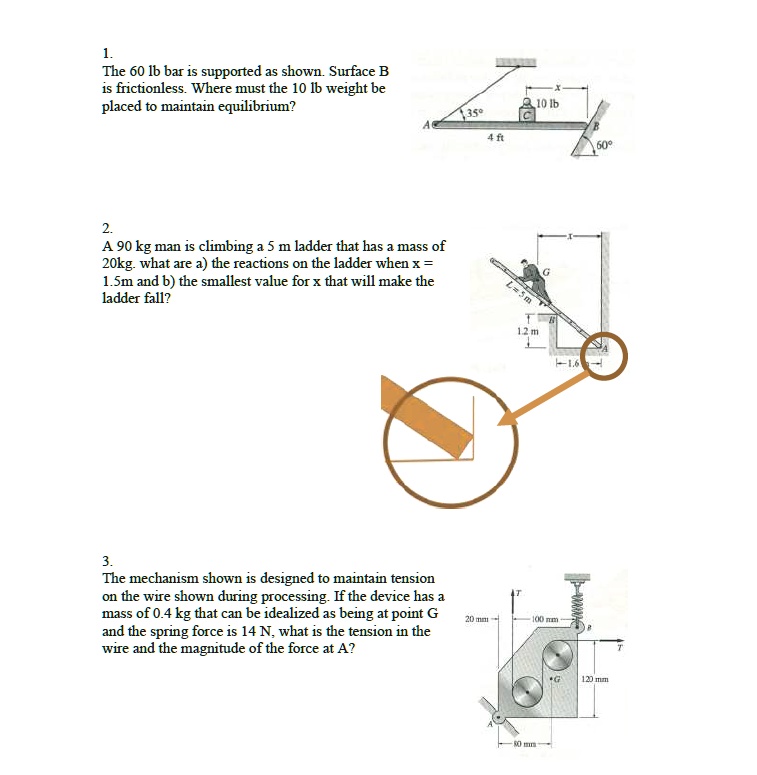 SOLVED: 1. The 60 lb bar is supported as shown. Surface B is ...