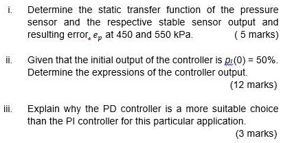 SOLVED: Determine the static transfer function of the pressure sensor ...