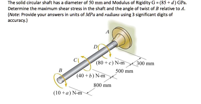 SOLVED: The solid circular shaft has a diameter of 50 mm and Modulus of ...