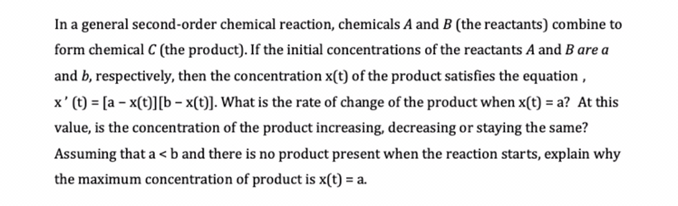 SOLVED:In A General Second-order Chemical Reaction, Chemicals \( A ...