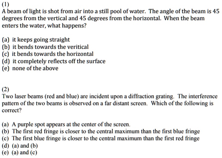 SOLVED A beam of light is shot from air into a still pool of water