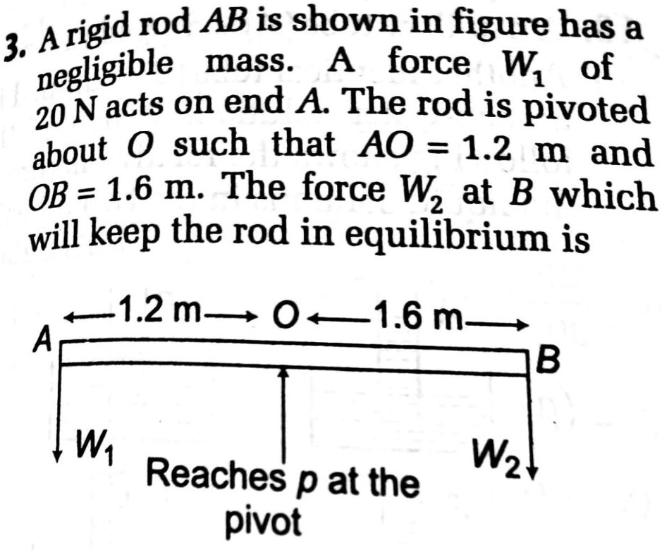 3. A rigid rod AB is shown in figure has a negligible mass....