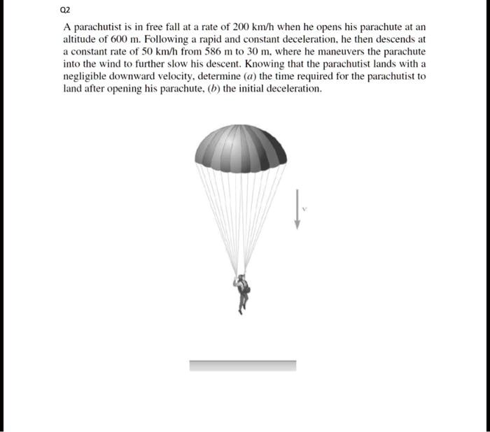 SOLVED A parachutist is in free fall at a rate of 200 km/h when he