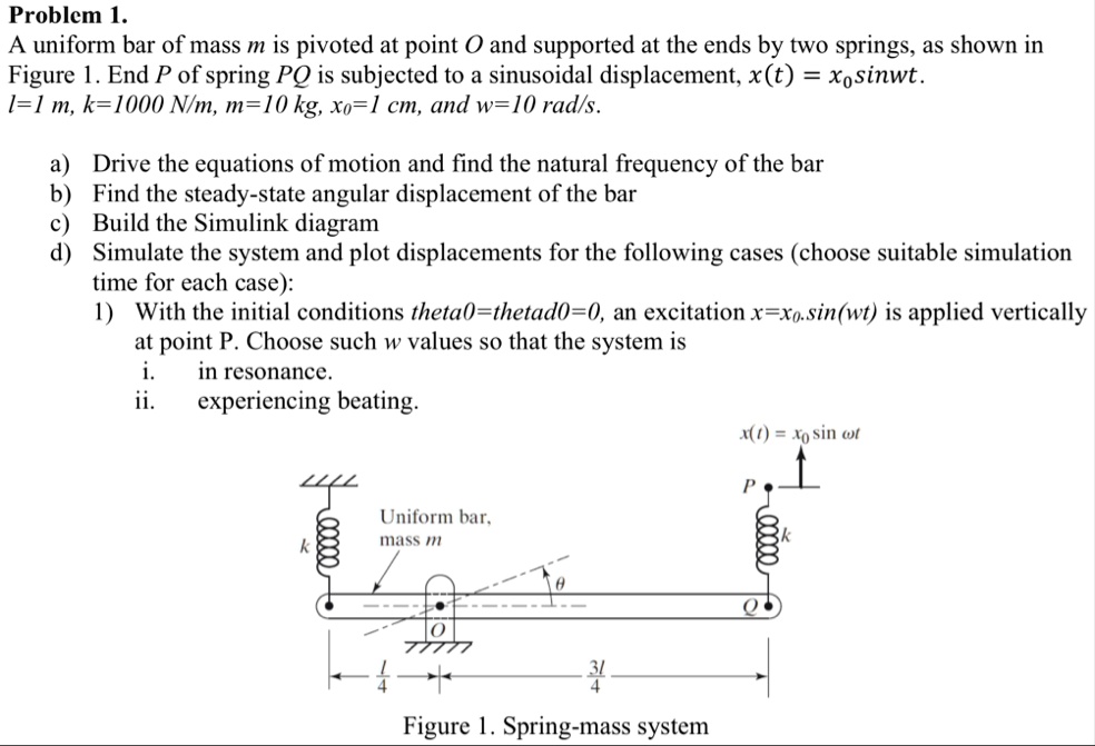 problem 1 a uniform bar of mass m is pivoted at point o and supported ...