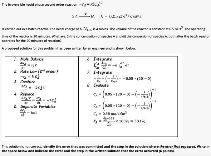 the irreversible liquid phase second order reaction rkc2 2a is carried ...