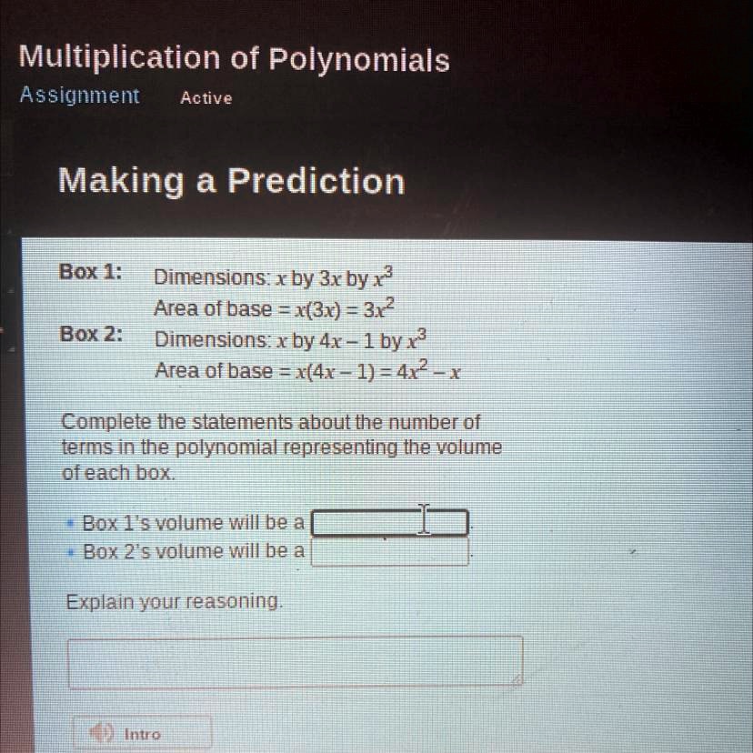 SOLVED 'Box 1 Dimensions x by 3x by x Area of base =x(3) = 3r