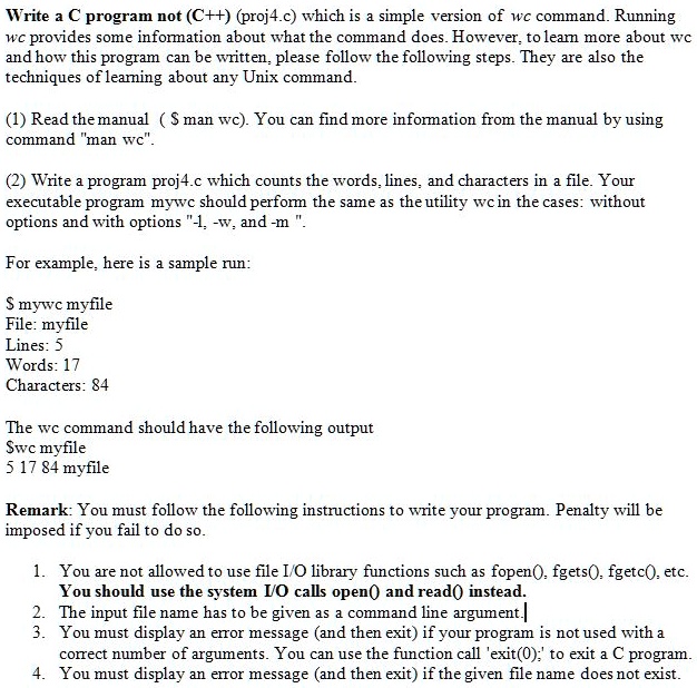write a c program not cproj4c which is a simple version of wc ...