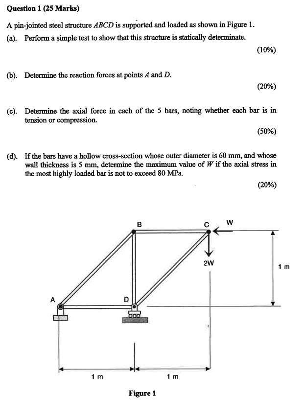 SOLVED: A pin-jointed steel structure ABCD is supported and loaded as ...