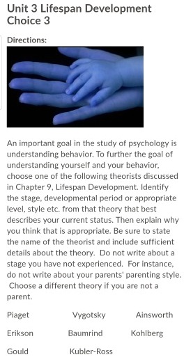 SOLVED Unit 3 Lifespan Development Choice 3 Directions An