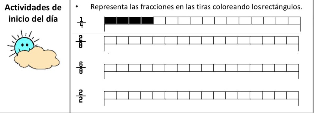 SOLVED: Representa las fracciones en las tiras coloreando los