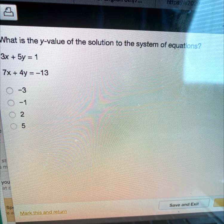 SOLVED 'What is the yvalue of the solution to the system of equations