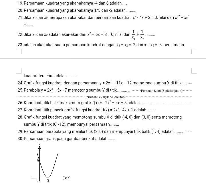 nomor 21 dan 22 mohon bantuannya 19persamaan kuadrat yang akar akarnya 4 dan 6 adalah 20persamaan kuadrat yang akar akarnya 15 dan 2 adalah 21 jika xi dan xz merupakan akar akar dari persama 38478