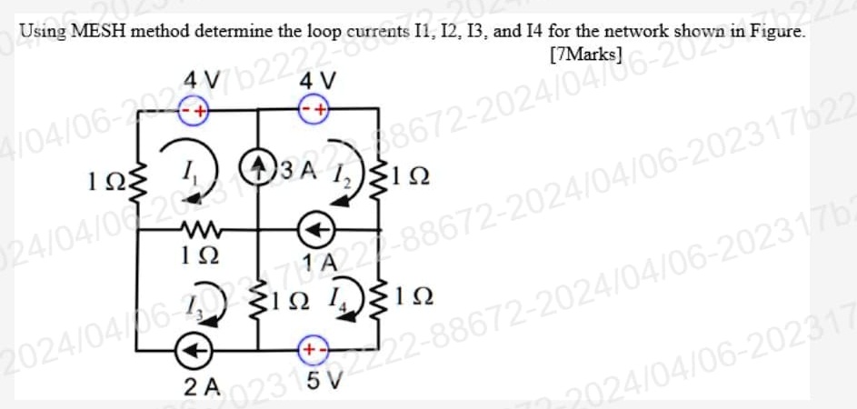 Using MESH method determine the loop currents I1, I2, I3, and I4 for ...