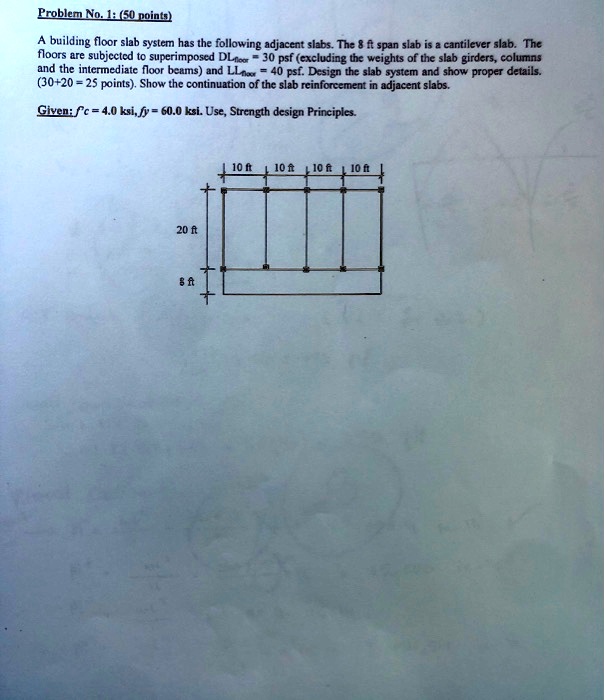 Problem No. 1: (50 points) A building floor slab system has the ...