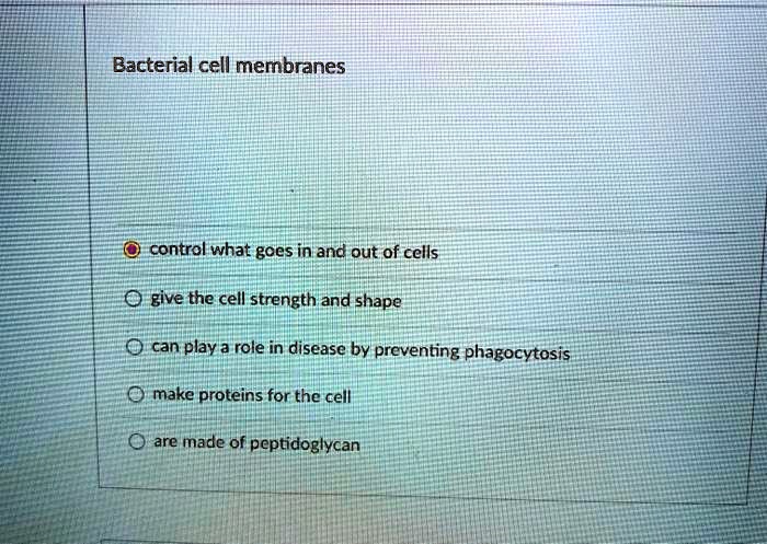 SOLVED: Bacterial cell membranes control what goes in and out of cells ...