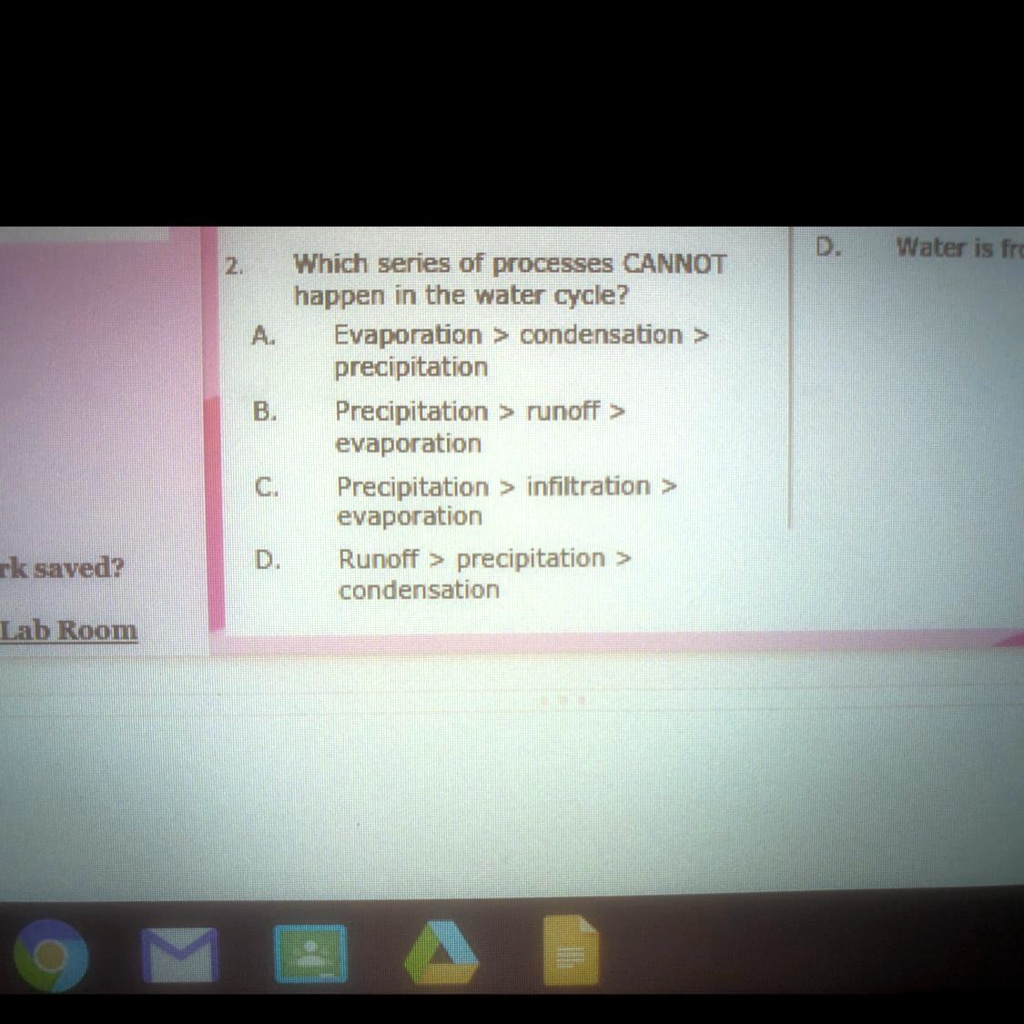 SOLVED: 'Which Series Of Processes CANNOT Happen In The Water Cycle? "0 ...