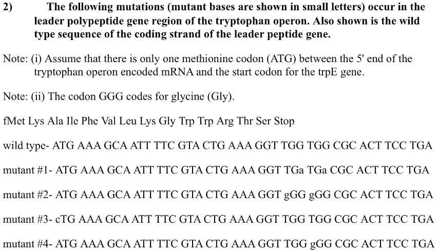 SOLVED: The following mutations (mutant bases are shown in small ...