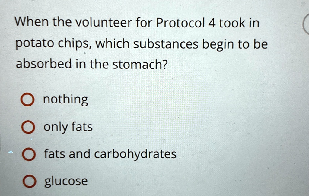 when the volunteer for protocol 4 took in potato chips which substances