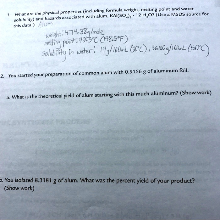 SOLVED physical properties (including formula weight, melting Point