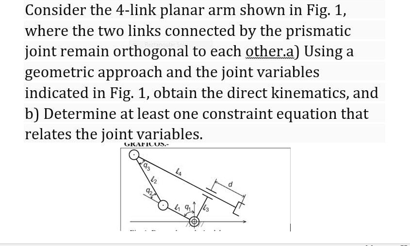 SOLVED Consider the 4link planar arm shown in Fig 1, where the two