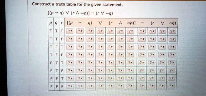 Solved Construct Truth Table For The Given Statement P 9 V R P R V Q P Q P