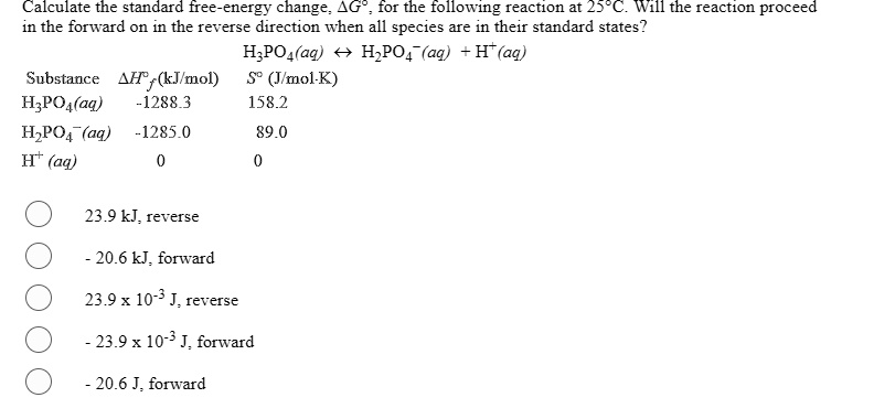 calculate the standard free energy change 4g for the following reaction ...