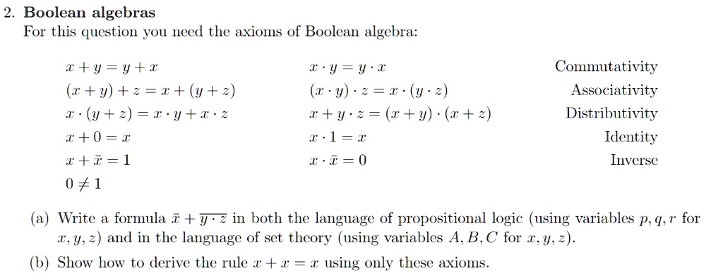 Boolean Algebras For This Question You Need The Axios Itprospt