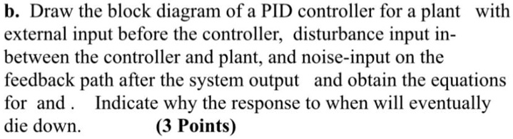 SOLVED: b. Draw the block diagram of a PID controller for a plant with ...